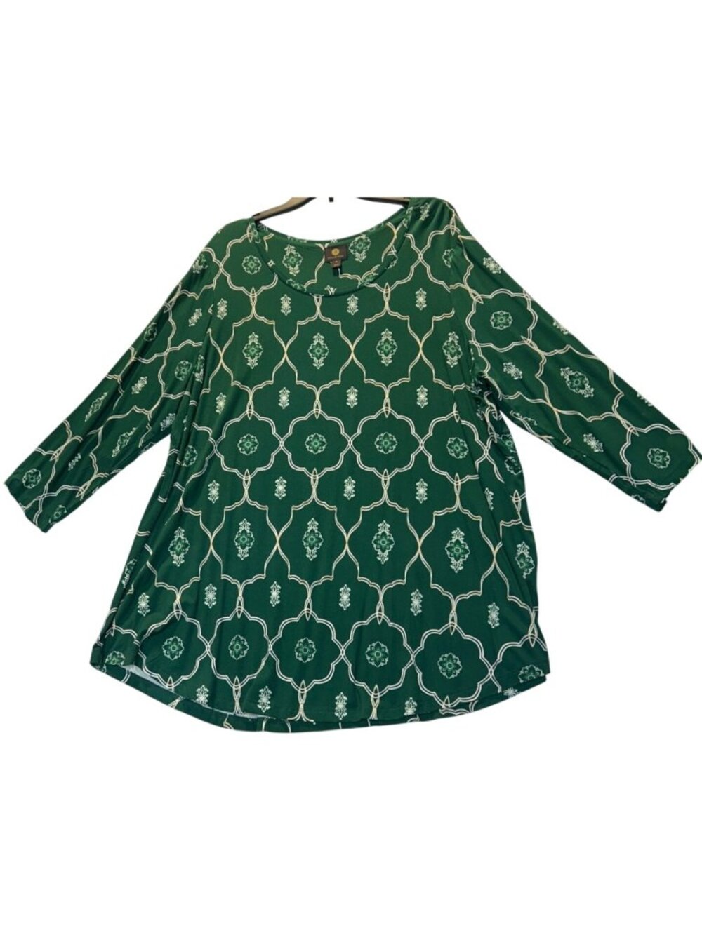 JM Collection Womens 4X Green Geometric Top 3/4 Sleeve
